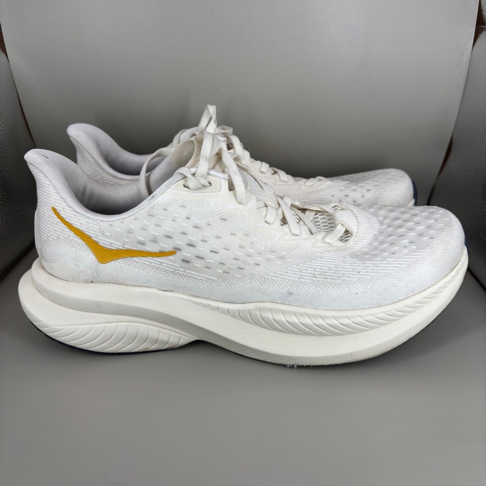 Hoka Mach 6 White Cream Yellow Running Shoes Mens 10D Low Top Sneakers